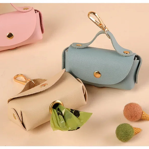 Dog Poop Bag Holder Premium Synthetic Leather Pet Waste Dispenser Built-in Organizer Carabiner Clip Dog Walking Accessories Pets