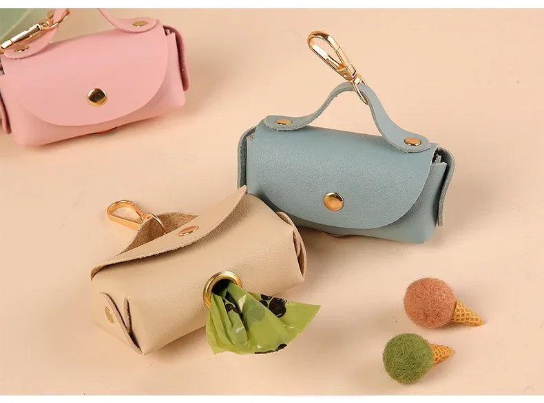 Dog Poop Bag Holder Premium Synthetic Leather Pet Waste Dispenser Built-in Organizer Carabiner Clip Dog Walking Accessories Pets