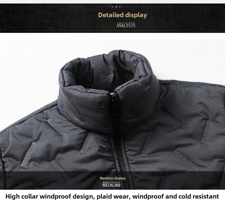Men's Cotton Jacket Lamb Velvet Winter Loose Outerwear Fleece Lined Thick Warm Windproof Stand Collar Casual Jacket