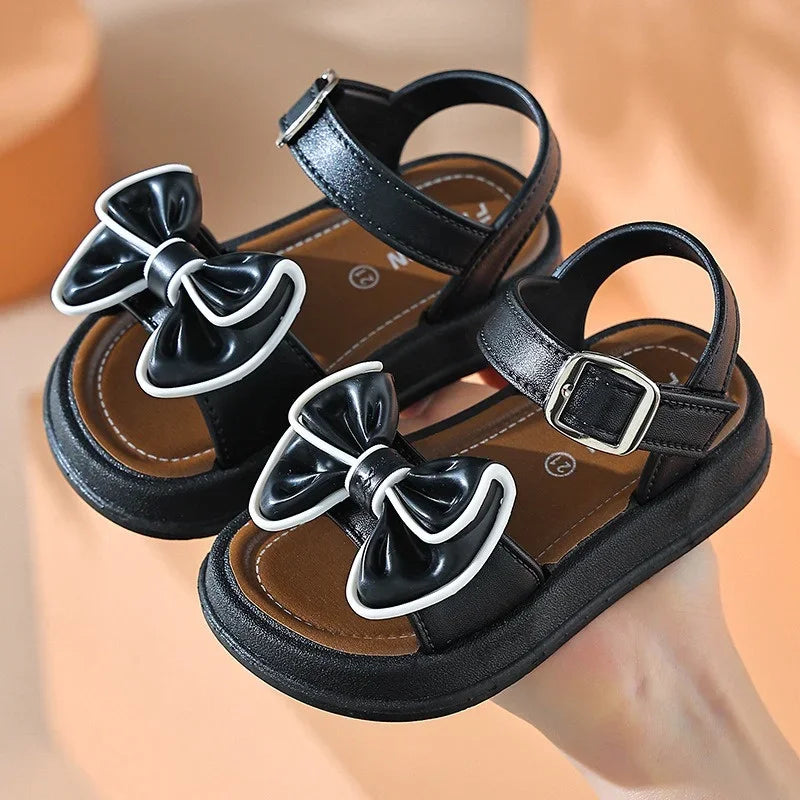 Girls Baby Bow Sandals Summer New Versatile Anti Slip Outdoor Student Princess Sandals Sweet Fashion Summer Kids Beach Sandals