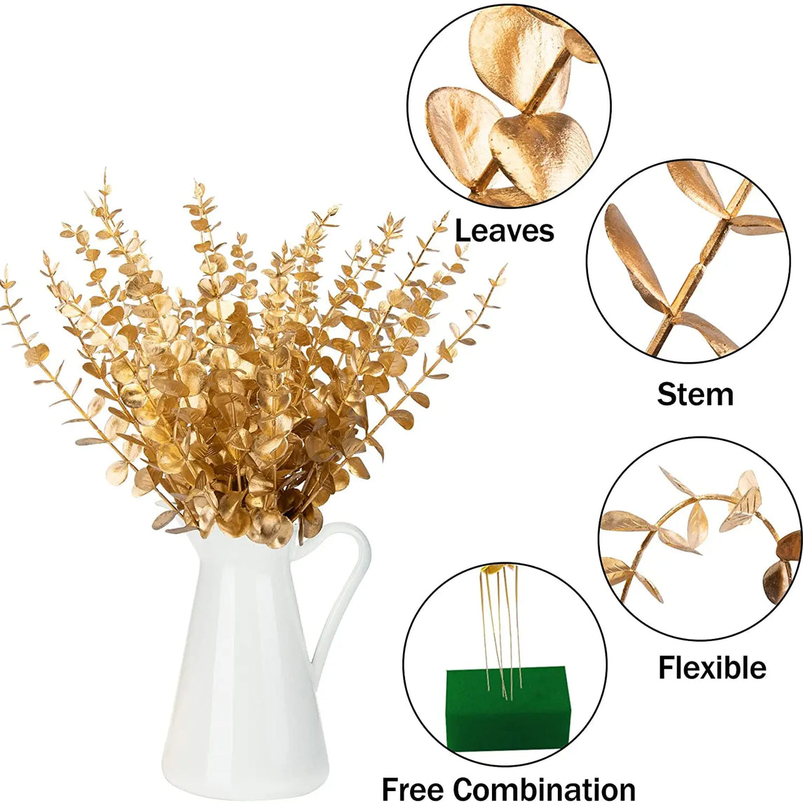 Yannew 12pcs Artificial Eucalyptus Stems Silver Dollar Greenery Fake Plants for Wedding Bouquet Floral Arrangement Home Decor