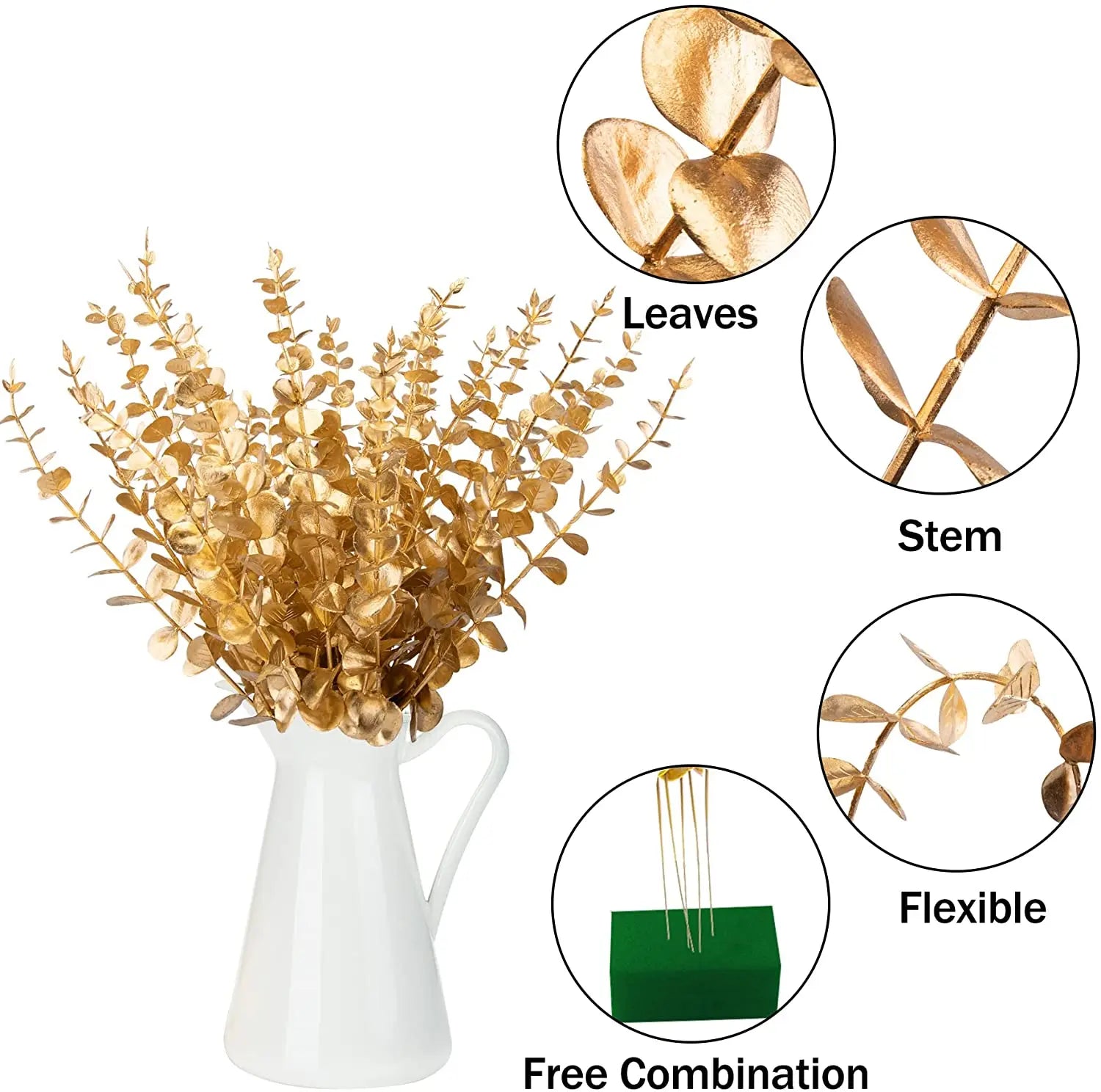 Yannew 12pcs Artificial Eucalyptus Stems Silver Dollar Greenery Fake Plants for Wedding Bouquet Floral Arrangement Home Decor