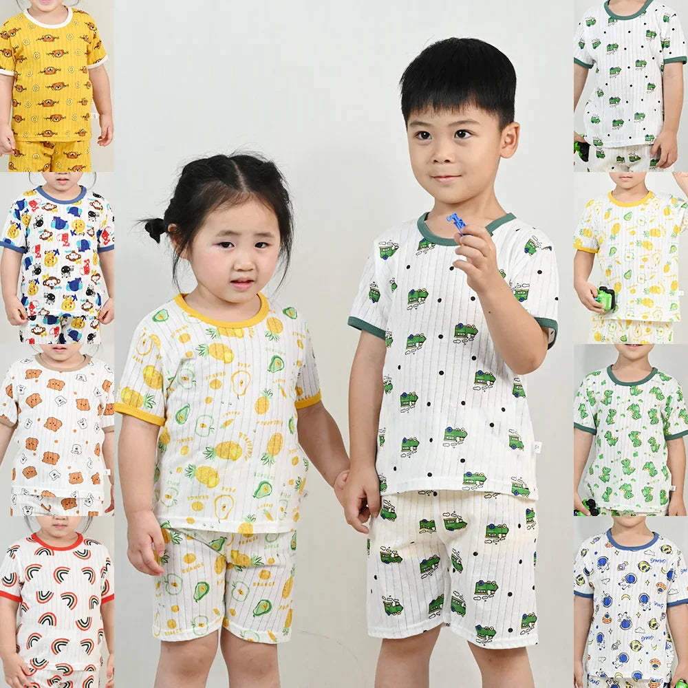 Children's Clothing Summer Boy Girl Home Sleepwear Sets Kids Cotton Short Sleeve T-Shirt Tops with Shorts Toddler Baby Pajamas
