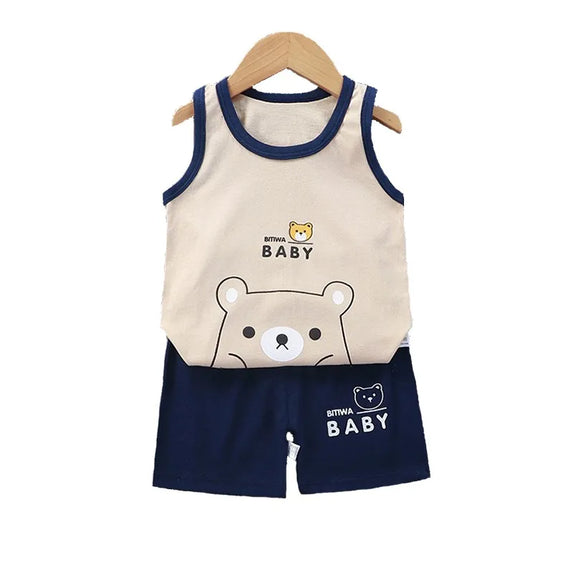 Cartoon Lion Pajamas Vest+Shorts 2-Piece Clothing Set Summer Kids Baby Boys Girls Cotton Casual Tracksuit Clothes Suit 1-6 Years