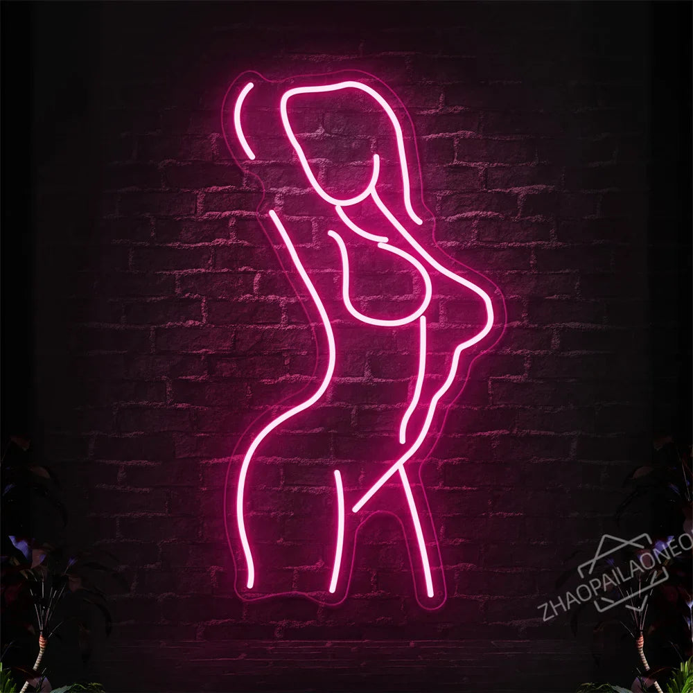 Sexy Lady Body Pink LED Neon Light Sign Wall Decor Dimmable LED Lights Bedroom Living Bar Club Decorations Game Room Party Gift