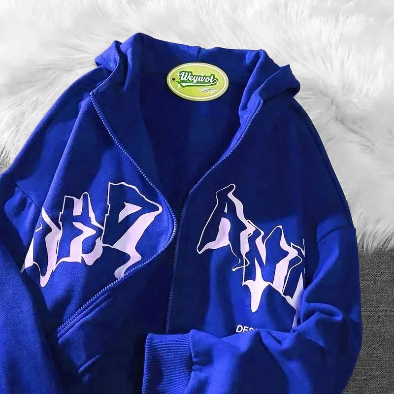 2023 European American Style Dull Black Y2k Polo Shirt Men Women Hooded Sweatshirt Couple Model Harajuku Zipper Sweatshirt