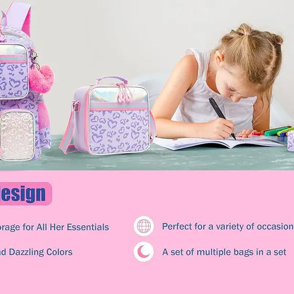 Meetbelify Backpack for Girls Schoolbag Aesthetic Backpack for Elementary Student Teen Girls Bookbag with Lunchbox and Penbag