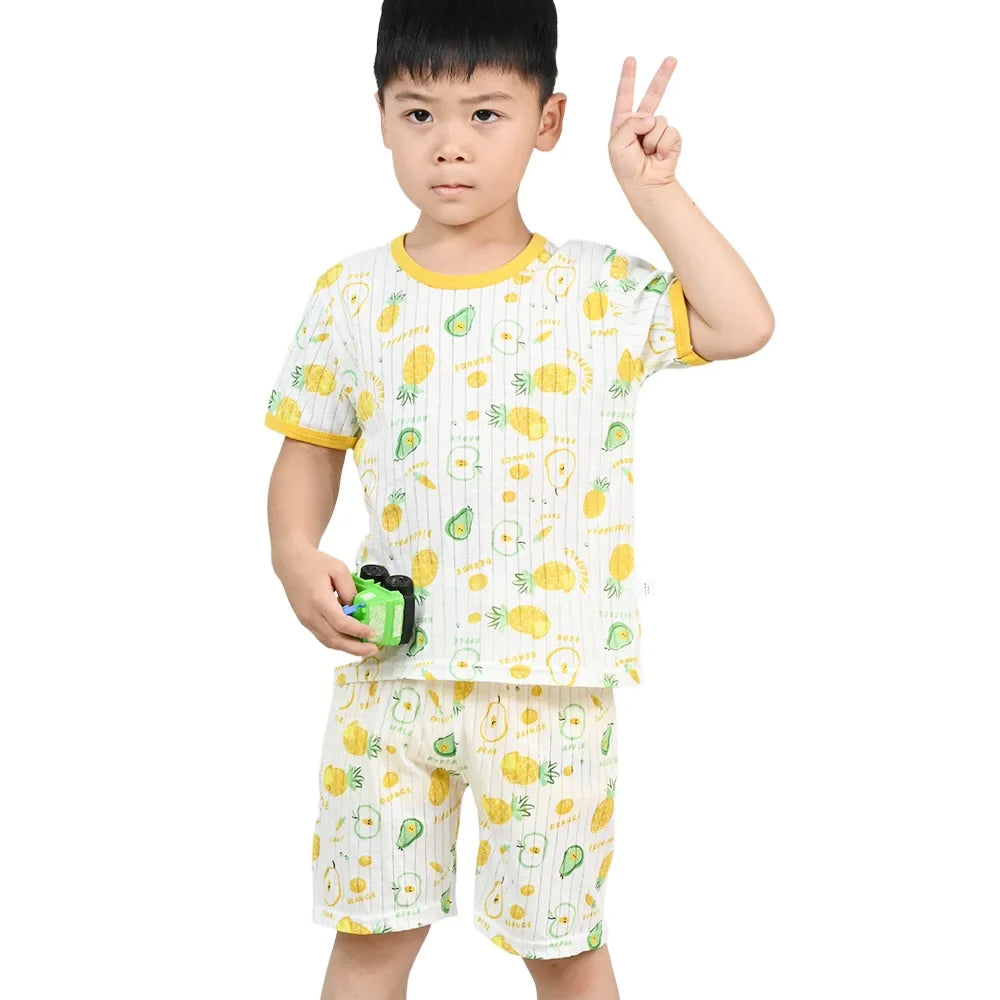Children's Clothing Summer Boy Girl Home Sleepwear Sets Kids Cotton Short Sleeve T-Shirt Tops with Shorts Toddler Baby Pajamas