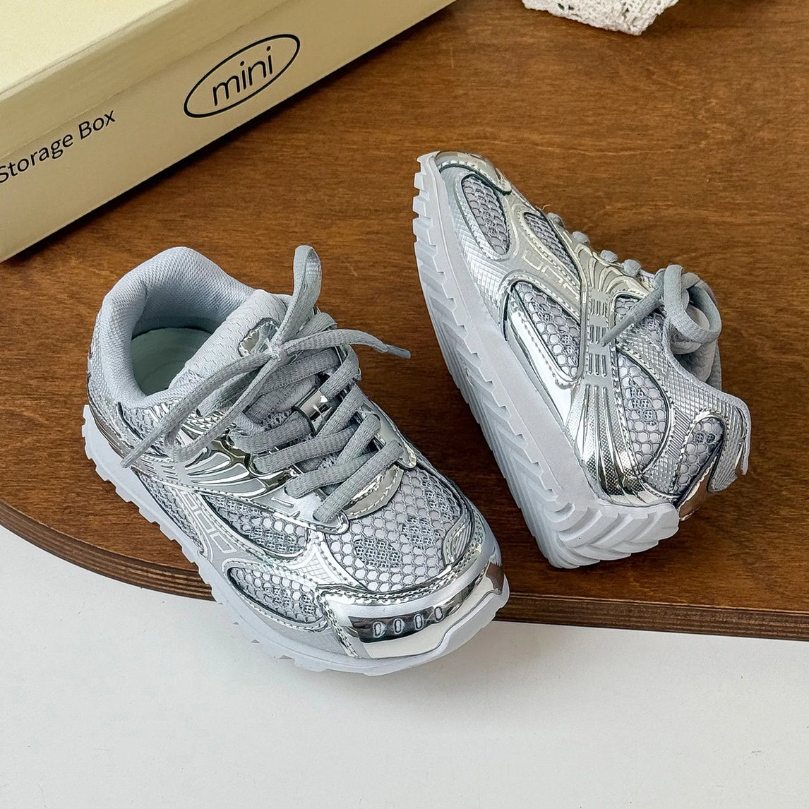 2025 Spring Toddler Kid Breathable Orbit Metallic Rubber Mesh Sneaker Children Casual Fashion Shoe Boy Girl Sports Walking Shoes