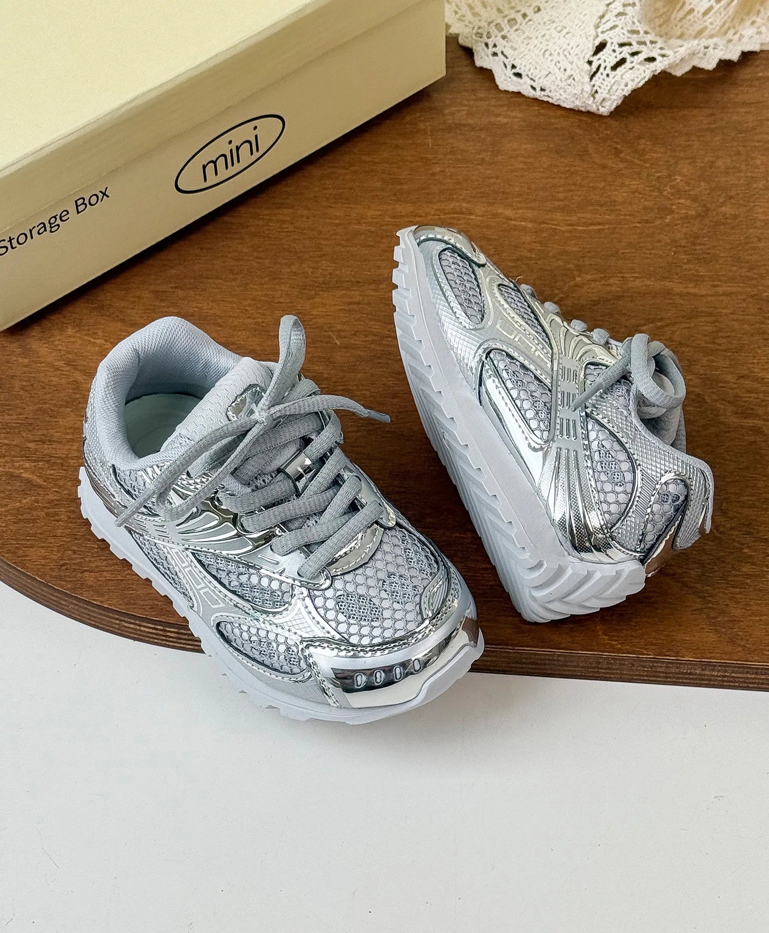 2025 Spring Toddler Kid Breathable Orbit Metallic Rubber Mesh Sneaker Children Casual Fashion Shoe Boy Girl Sports Walking Shoes