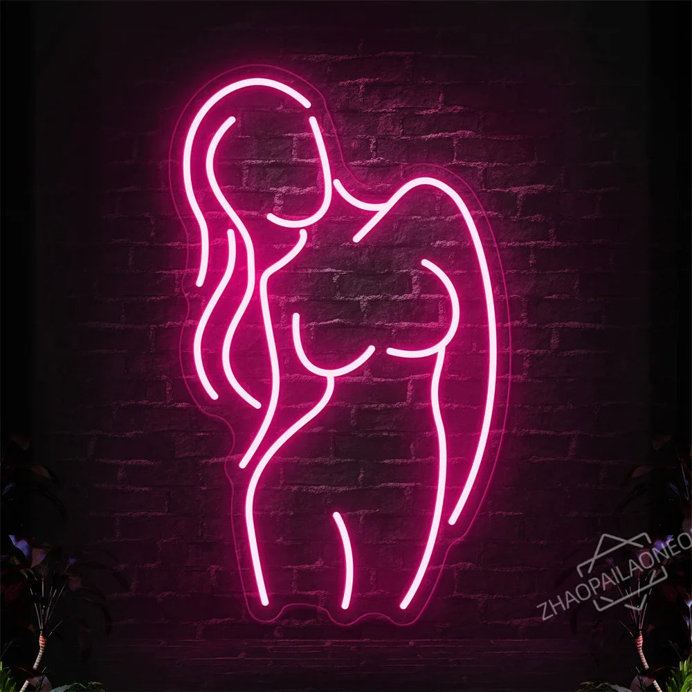 Sexy Lady Body Pink LED Neon Light Sign Wall Decor Dimmable LED Lights Bedroom Living Bar Club Decorations Game Room Party Gift