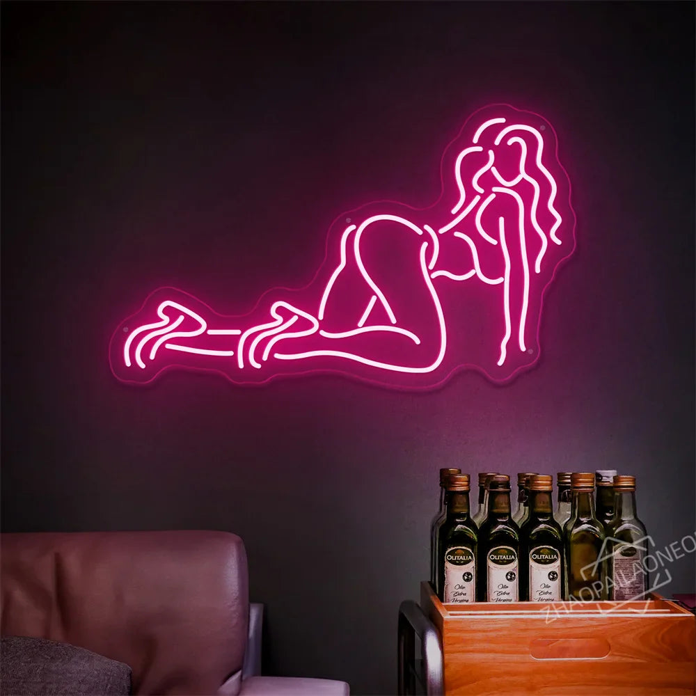Sexy Lady Body Pink LED Neon Light Sign Wall Decor Dimmable LED Lights Bedroom Living Bar Club Decorations Game Room Party Gift