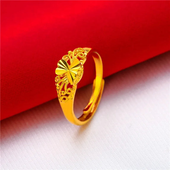 ANIID Ethiopia Dubai Flower Gold Color Arab Rings Resizable For Women Wedding Jewelry African Party Gift Nigerian Jewellery
