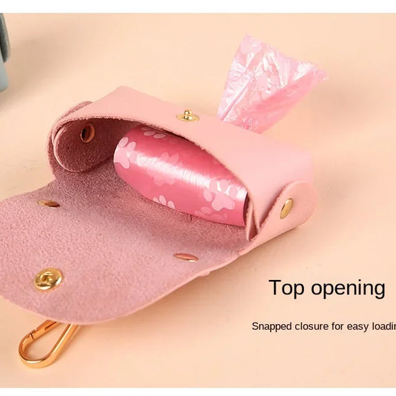 Dog Poop Bag Holder Premium Synthetic Leather Pet Waste Dispenser Built-in Organizer Carabiner Clip Dog Walking Accessories Pets