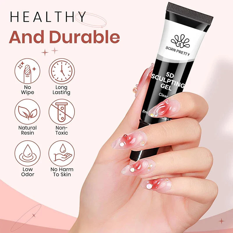BORN PRETTY 2Pcs/Set 8ml 5D Sculpting Gel with Solid Mirror Powder DIY Nail Embossing Gel for Painting Carving Nails
