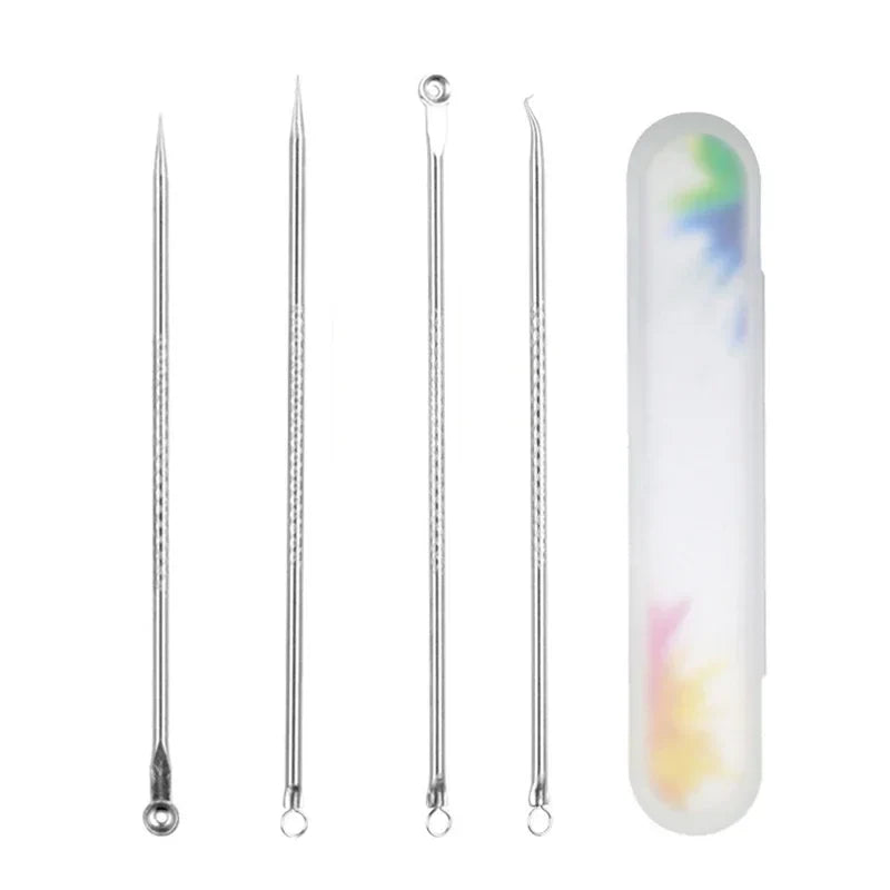 4Pcs Pimple Popper Tool Kit, Blackhead Remover Acne Needle Tools Set Removing Care Comedone Whitehead Popping Zit Skin Care Tool