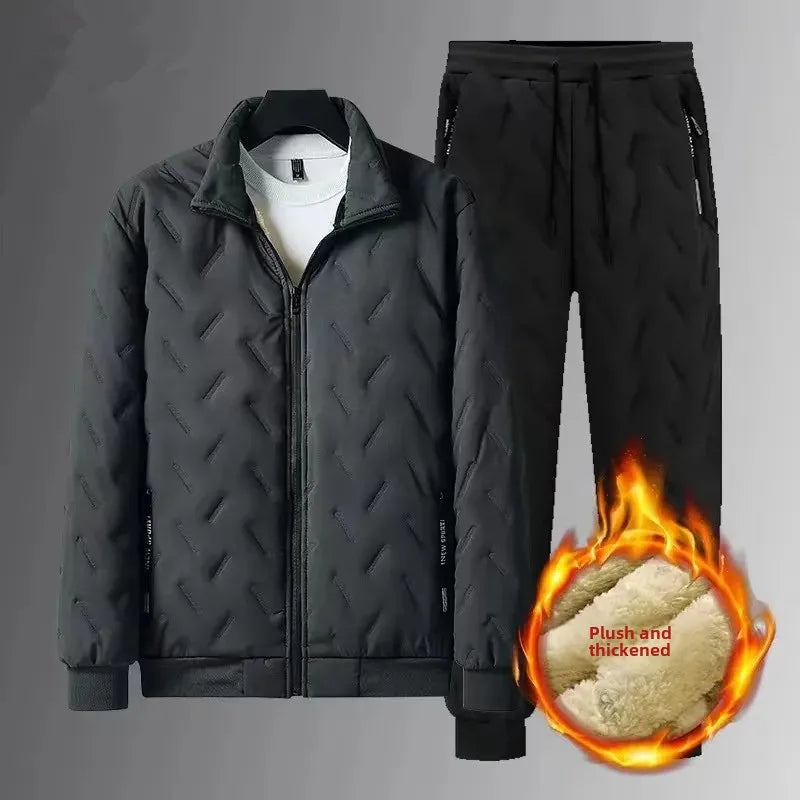 Men's Cotton Jacket Lamb Velvet Winter Loose Outerwear Fleece Lined Thick Warm Windproof Stand Collar Casual Jacket
