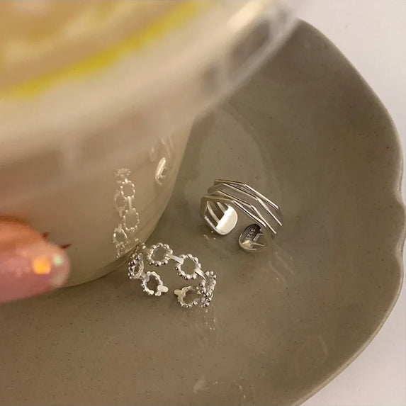 VENTFILLE 925 Sterling Silver Finger Rings New Fashion Creative Cross Hollow Chain Geometric Party Jewelry Gifts