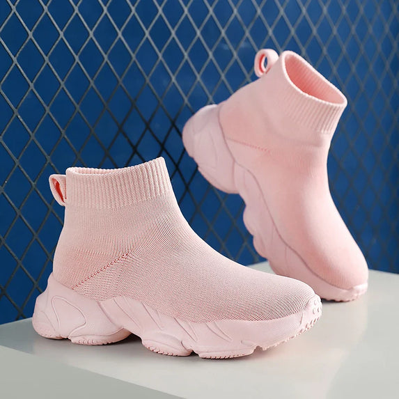 Kid Shoes Sneakers Fashion Knit Luxury Designer High Top Children Shoes Comfortable Casual Running Sports Tennis Shoes Boy Girls