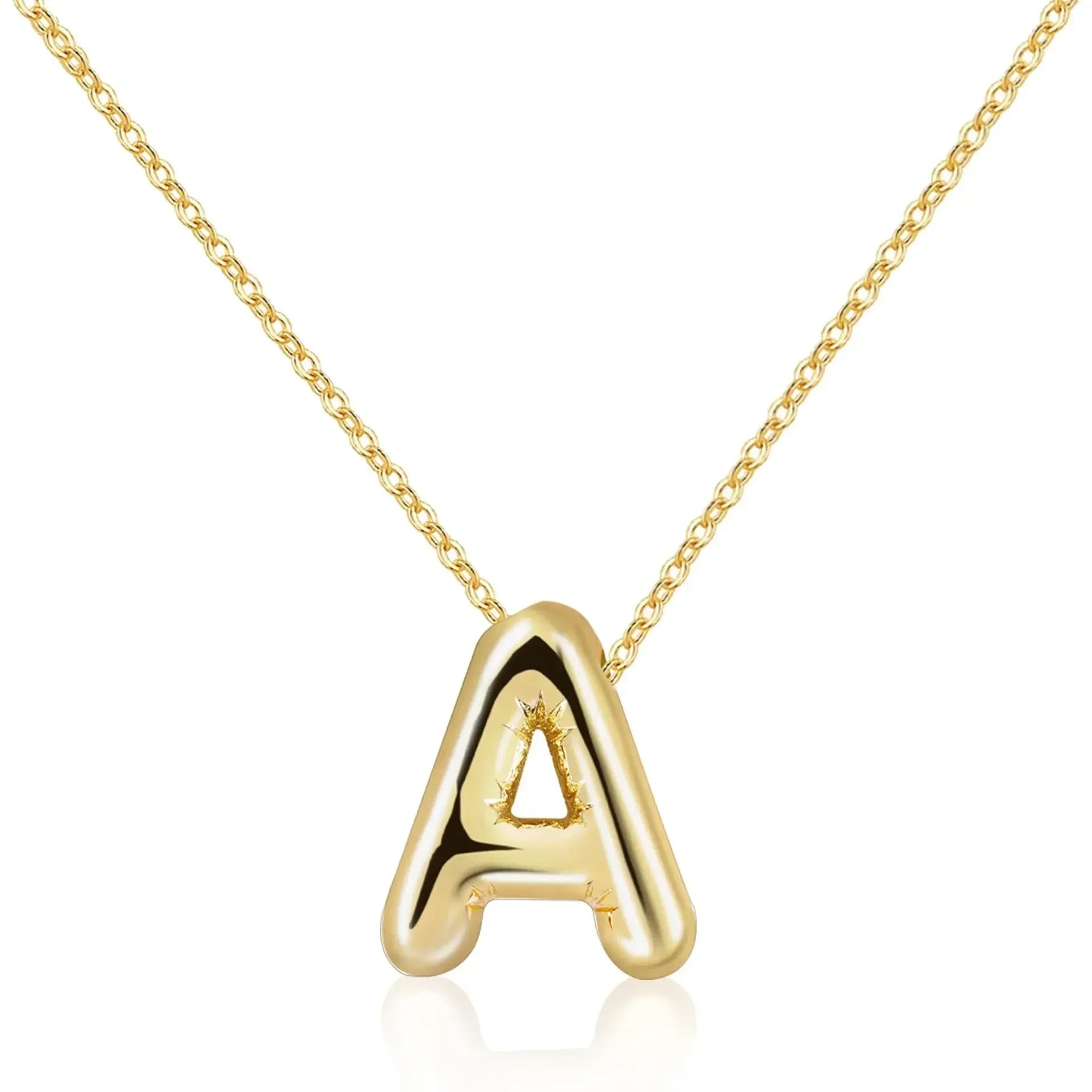LATS Gold Plated Metal Chunky Alphabet Balloon Bubble Initial Letter Pendant Necklace for Women Men Boy Fashion Jewelry