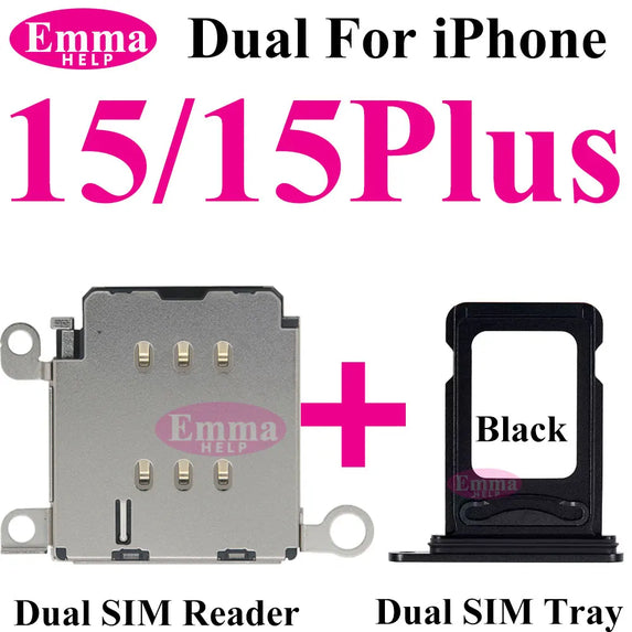 EmmaHelp 1set Dual Sim Card Reader Connector Flex Cable + Tray Slot Holder Adapter for iPhone 11 12 13 14 15 Pro Max XR XSMax