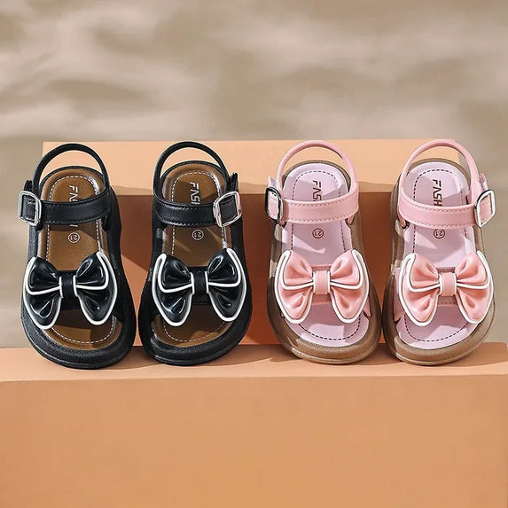 Girls Baby Bow Sandals Summer New Versatile Anti Slip Outdoor Student Princess Sandals Sweet Fashion Summer Kids Beach Sandals