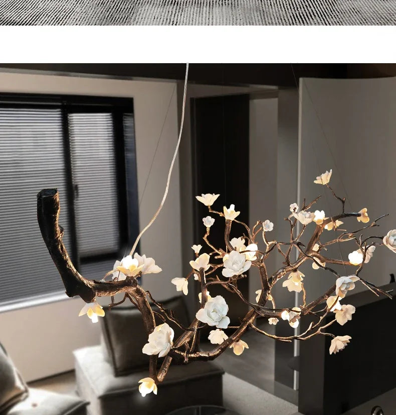 New Italian Light Luxury Ceramic All Copper Branch Living Room Ceiling Light Hotel Restaurant Sales Department Staircase Light