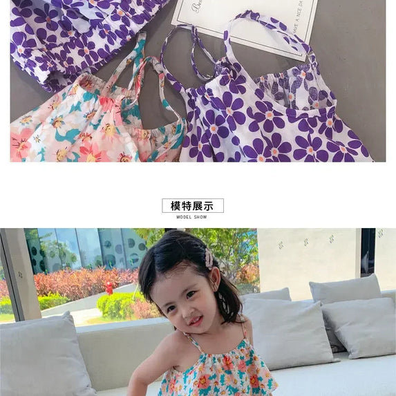 2024 Summer New baby Girls' Suits Cute Floral Vest And Anti-Mosquito Pants Children Clothing Sets Fashion Kids Outfit