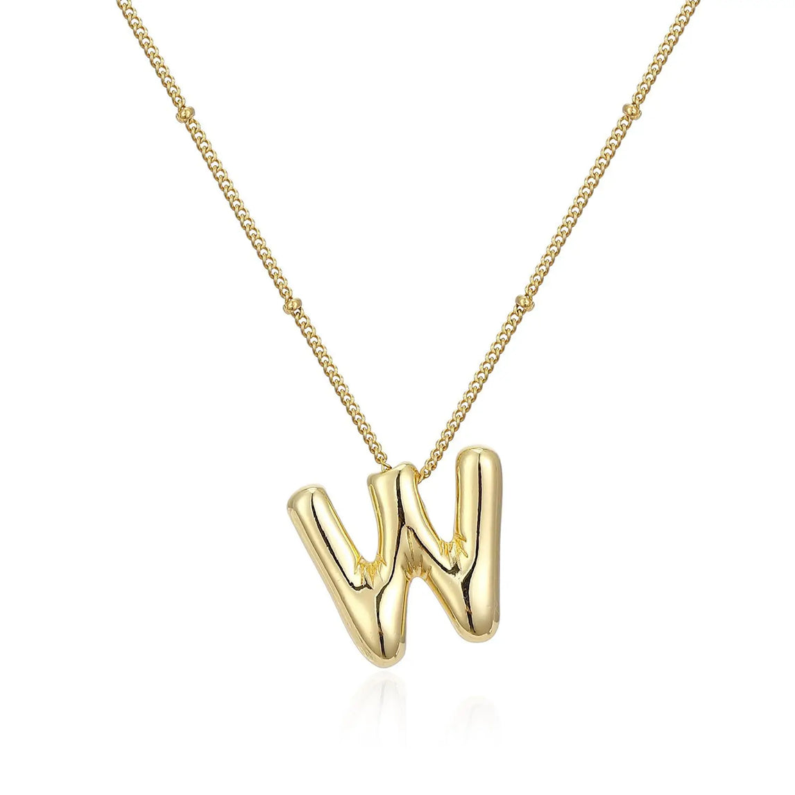 LATS Gold Plated Metal Chunky Alphabet Balloon Bubble Initial Letter Pendant Necklace for Women Men Boy Fashion Jewelry