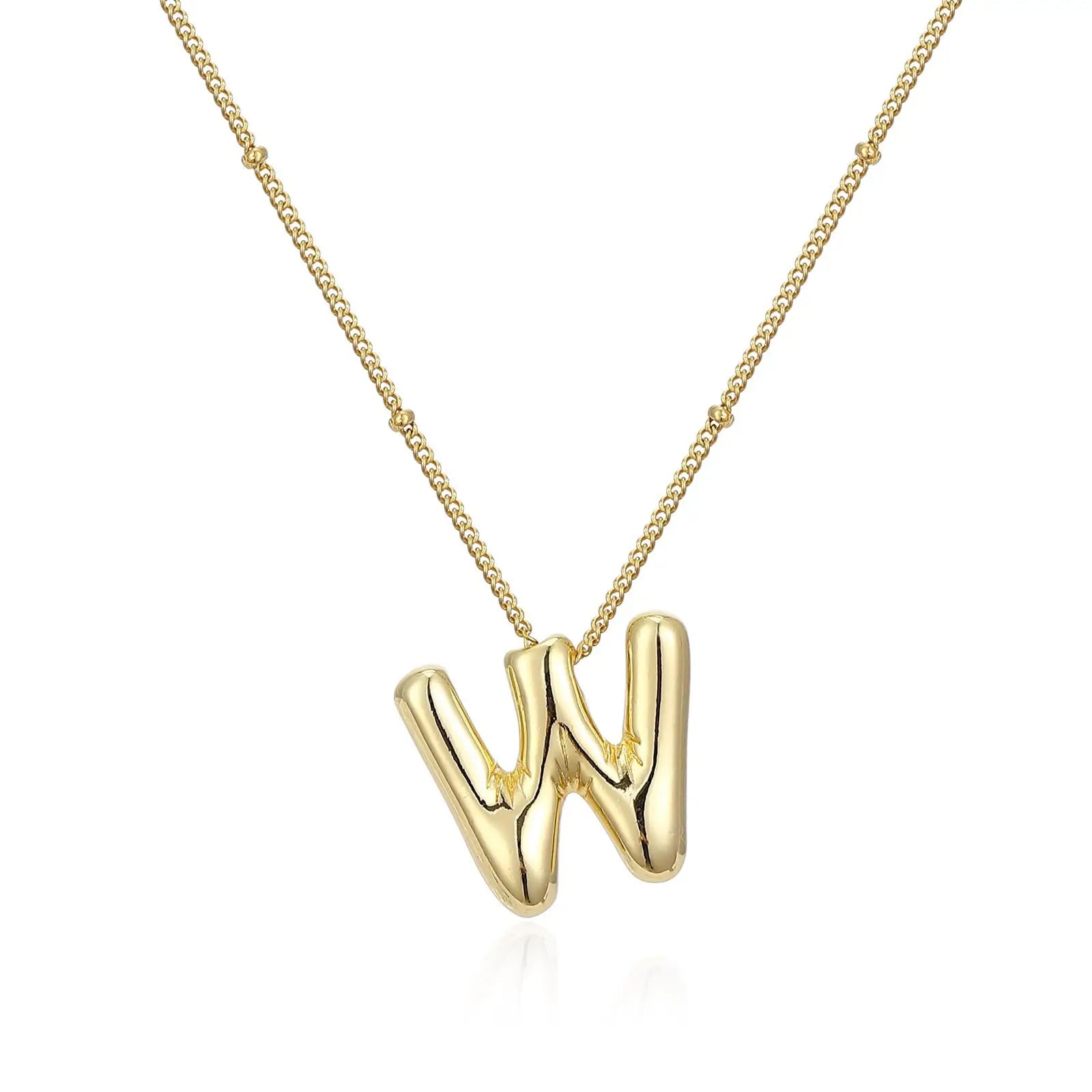 LATS Gold Plated Metal Chunky Alphabet Balloon Bubble Initial Letter Pendant Necklace for Women Men Boy Fashion Jewelry