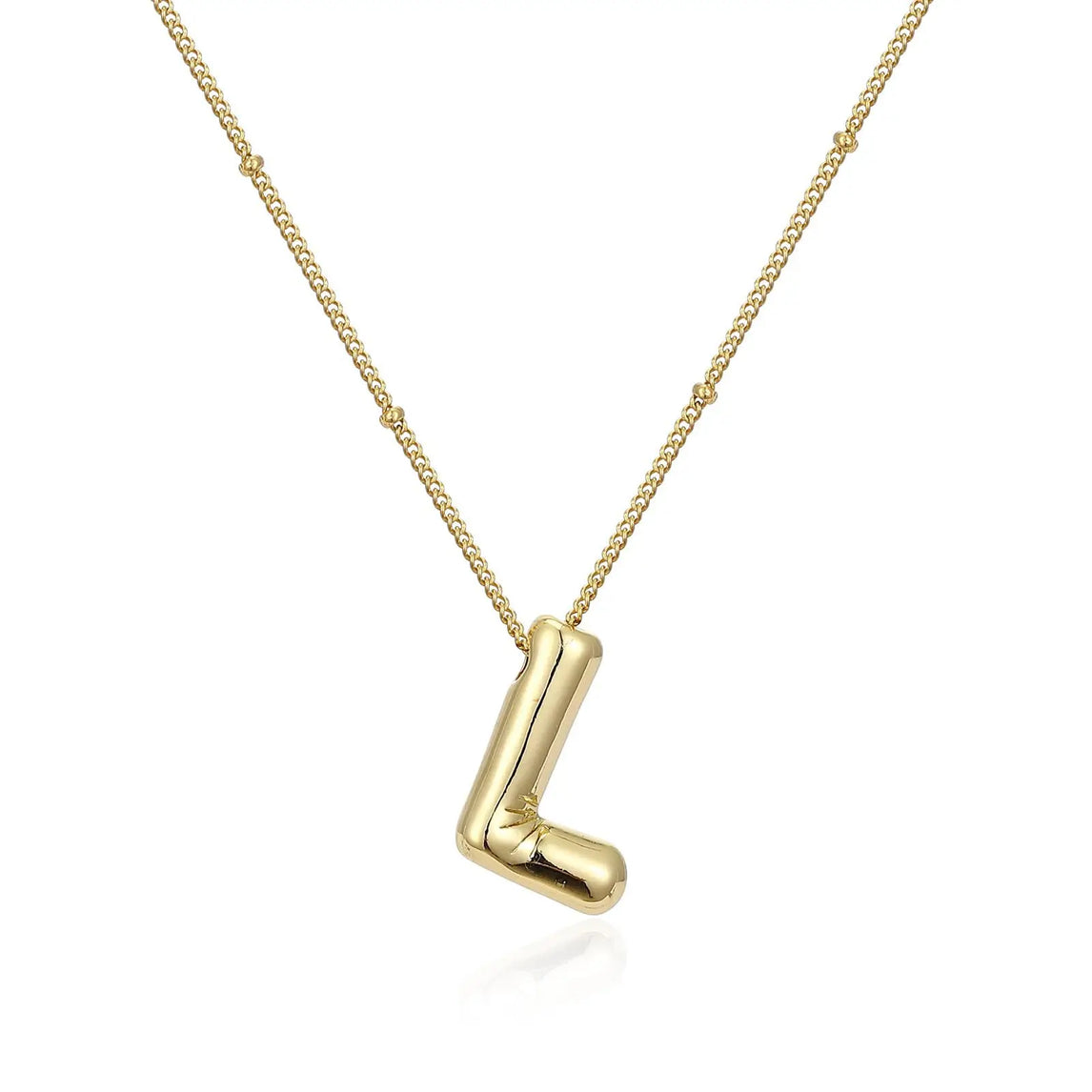 LATS Gold Plated Metal Chunky Alphabet Balloon Bubble Initial Letter Pendant Necklace for Women Men Boy Fashion Jewelry