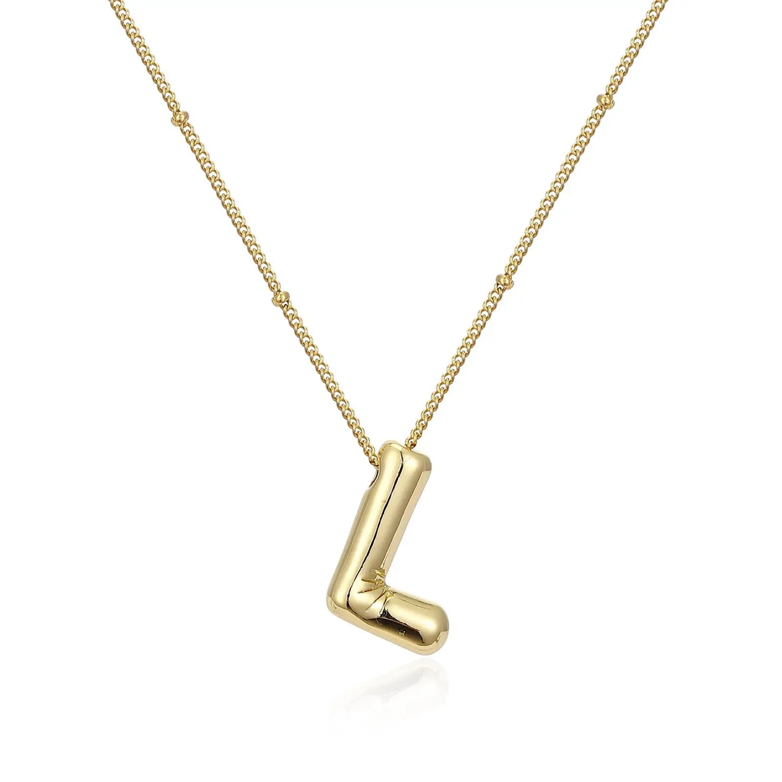 LATS Gold Plated Metal Chunky Alphabet Balloon Bubble Initial Letter Pendant Necklace for Women Men Boy Fashion Jewelry