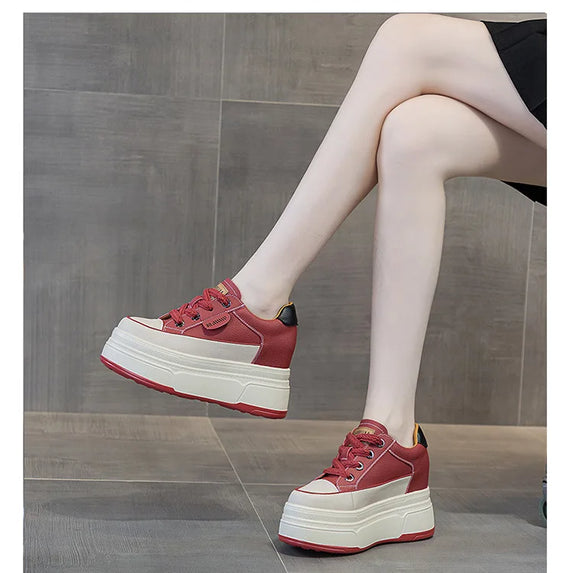 Fujin 9cm Cow Suede Genuine Leather Women Vulcanized Shoes Platform Wedge Skate Boarding High Brand Heels Casual Summer Shoes