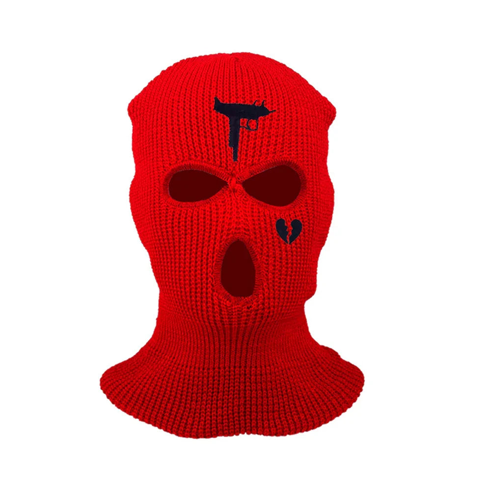 3Holes Winter Warm Unisex Balaclava Mask Hat Embroidery Full Face Mask Knitted Cycling Ski Snowboard Hat Cap Hip Hop Beanie Gift