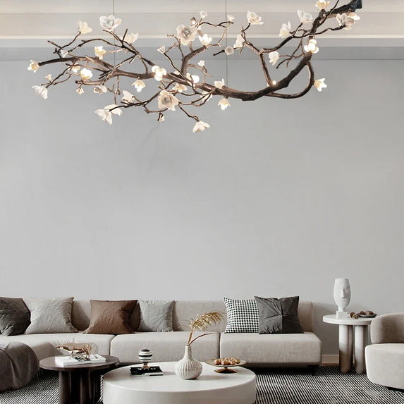 New Italian Light Luxury Ceramic All Copper Branch Living Room Ceiling Light Hotel Restaurant Sales Department Staircase Light