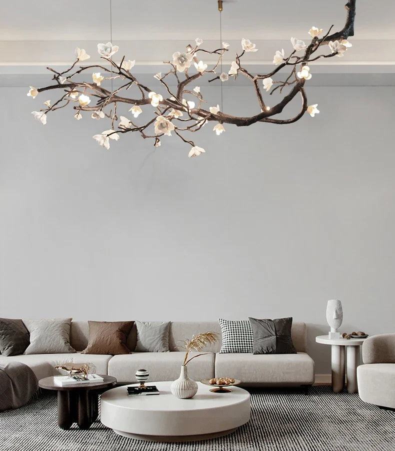 New Italian Light Luxury Ceramic All Copper Branch Living Room Ceiling Light Hotel Restaurant Sales Department Staircase Light