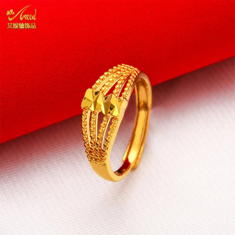 ANIID Ethiopia Dubai Flower Gold Color Arab Rings Resizable For Women Wedding Jewelry African Party Gift Nigerian Jewellery