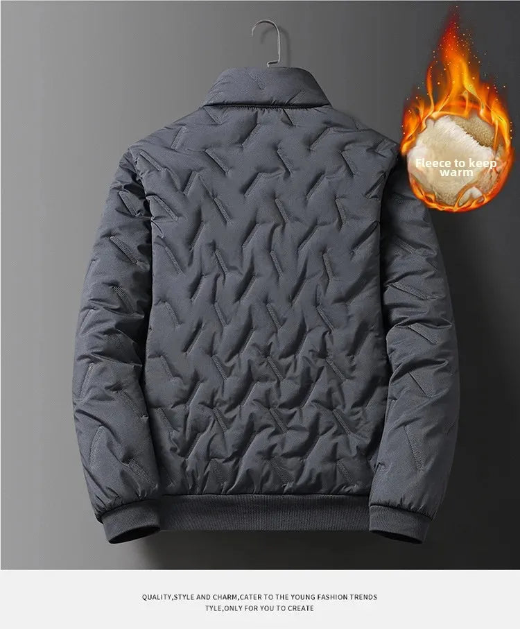 Men's Cotton Jacket Lamb Velvet Winter Loose Outerwear Fleece Lined Thick Warm Windproof Stand Collar Casual Jacket