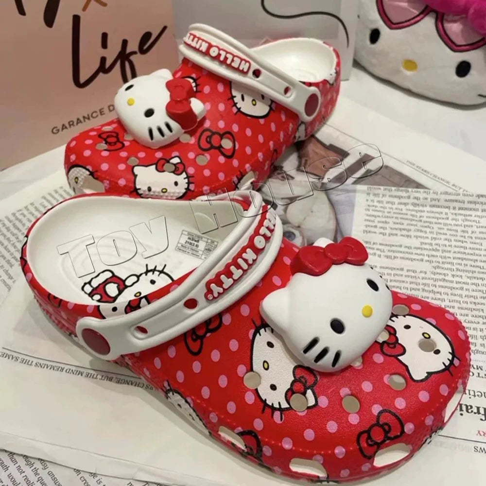 In Stock kawaii Hello Kitty Sanrio Hole Sandals Slippers Sandals Kawaii Eva Anime Home Beach Shoes Summer Slippers For Adult Kid