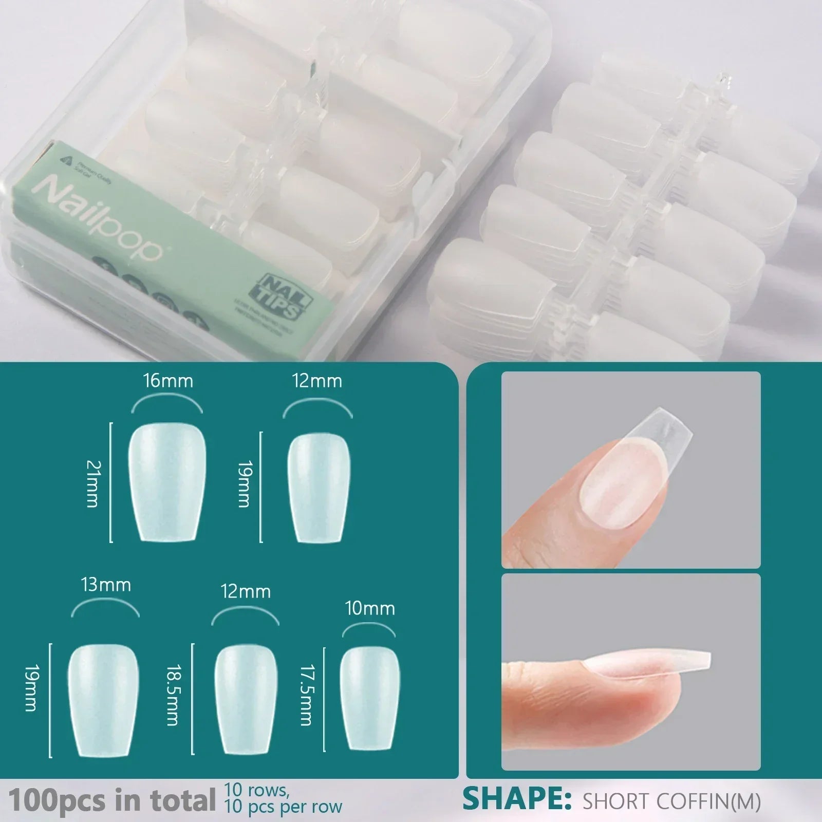 Nailpop Soft Gel Tips for Nails Extension System Ultra Matt Short Coffin Fake Nail Capsule for Handmade Press on Nails 100pcs