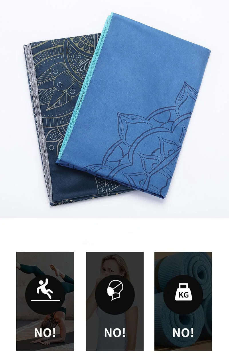 185*63cm Fleece Printed Yoga Towel Sweat Absorbent Non-Slip Cloth Fitness Mat Cover Ultra-thin Folding Cushion Exercise Pilates