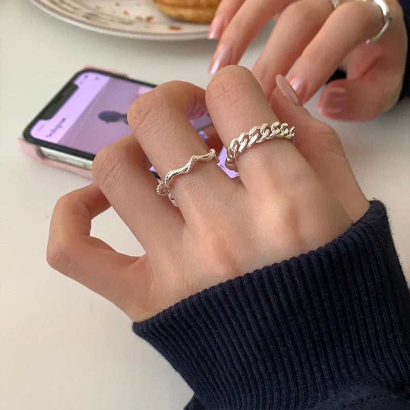 VENTFILLE 925 Sterling Silver Finger Rings New Fashion Creative Cross Hollow Chain Geometric Party Jewelry Gifts