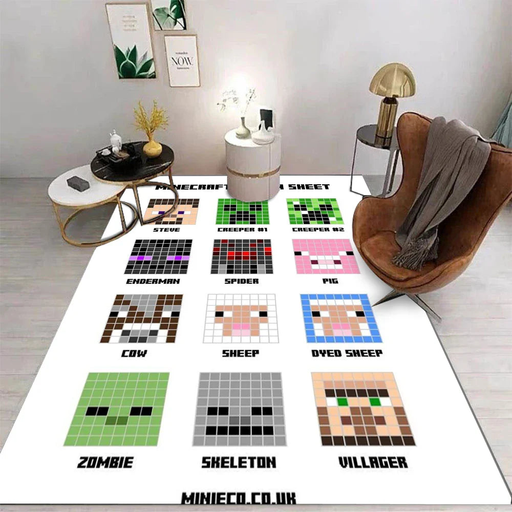 MINISO M-minecraft Carpet Cartoon Living Room Bedroom Kitchen Sofa Table Balcony Rug Non-slip Washable Mat Exquisite Home INS