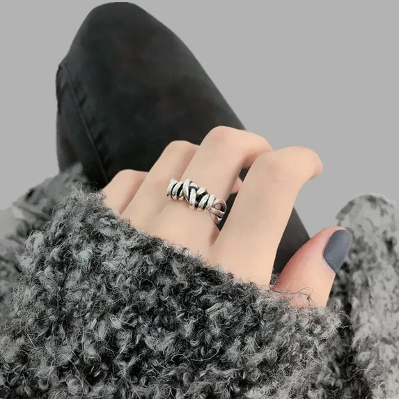 VENTFILLE 925 Sterling Silver Finger Rings New Fashion Creative Cross Hollow Chain Geometric Party Jewelry Gifts