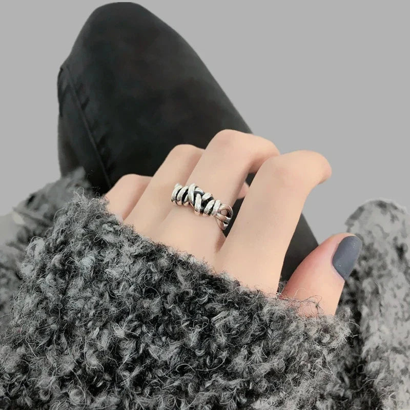 VENTFILLE 925 Sterling Silver Finger Rings New Fashion Creative Cross Hollow Chain Geometric Party Jewelry Gifts