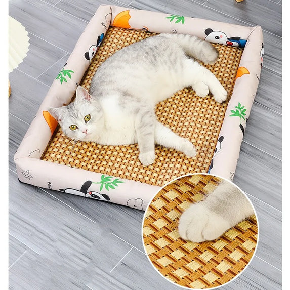 Summer Cat Beds Pet Cooling Mat Pad Lightweight Breathable Rattan Pet Bed Cooling Ice Nest for Small Animal Dogs Supplies