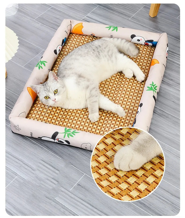 Summer Cat Beds Pet Cooling Mat Pad Lightweight Breathable Rattan Pet Bed Cooling Ice Nest for Small Animal Dogs Supplies