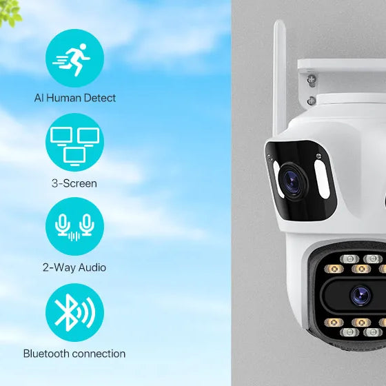 Three Lens PTZ IP Camera Outdoor 6K HD Three Screen WiFi Security Camera Auto Tracking 4K Dual Len Wirelss CCTV Camera iCsee