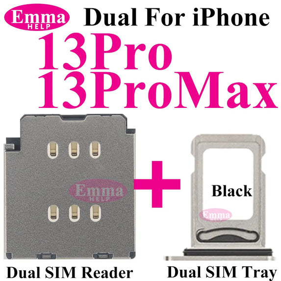 EmmaHelp 1set Dual Sim Card Reader Connector Flex Cable + Tray Slot Holder Adapter for iPhone 11 12 13 14 15 Pro Max XR XSMax