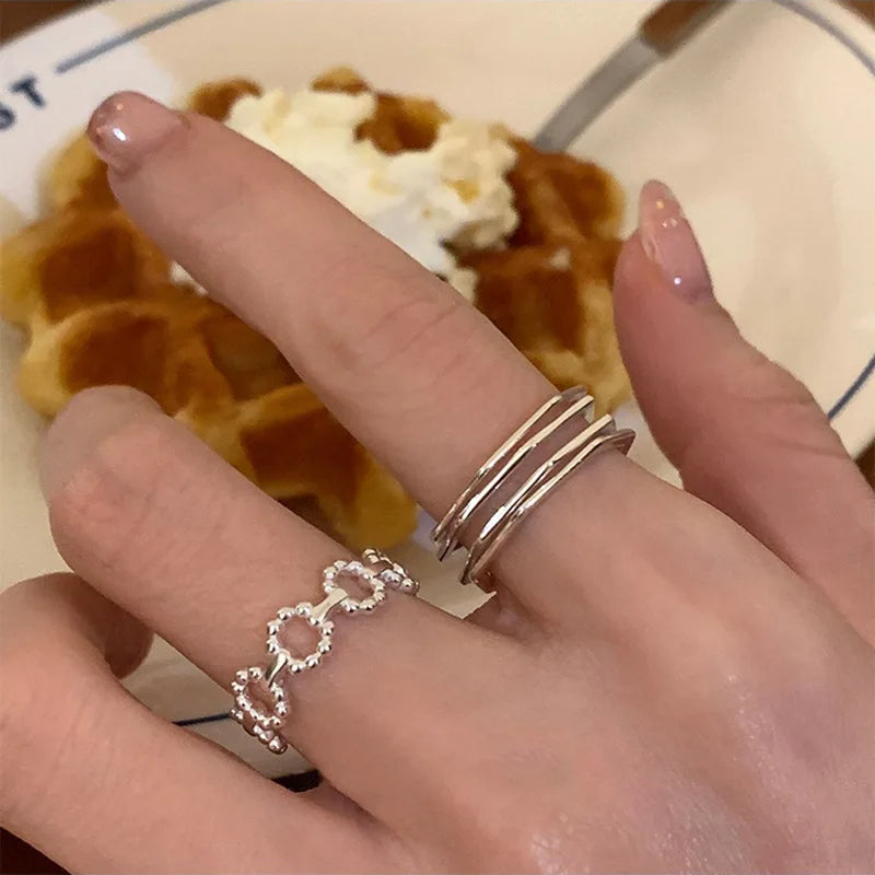 VENTFILLE 925 Sterling Silver Finger Rings New Fashion Creative Cross Hollow Chain Geometric Party Jewelry Gifts